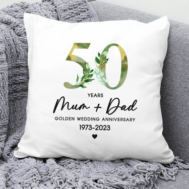 Customised 50th Anniversary Cushion - Golden Jubilee Gift - Couples' Botanical Design - DENMARY